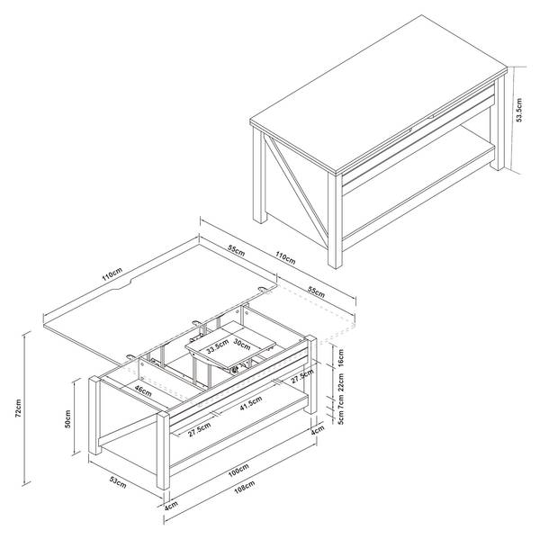 Table basse Kasama Marron - Blanc - Bois manufacturé - 55 x 54 x 110 cm