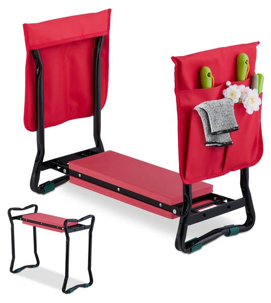 Kniebank für Gartenarbeit Schwarz - Rot - Polyester - Stahl - 65 x 50 x 32 cm