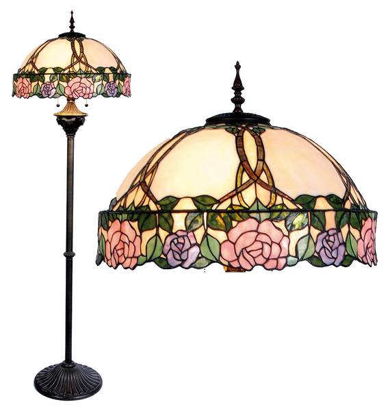 Tiffany Vloerlamp Garrett roze - glas - 50 x 164 x 50 cm