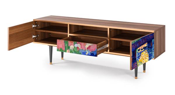 TV-Lowboard T6 Walnuss Pink - Holzwerkstoff - 170 x 59 x 41 cm