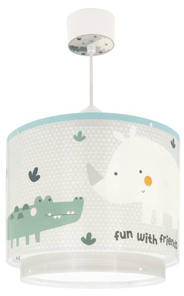 Kinderzimmer Deckenlampe Nashorn & Kroko Grau - Kunststoff - 24 x 22 x 24 cm