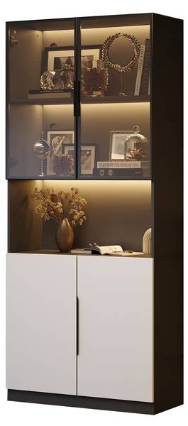 Vitrinekast Ourea Ⅲ wit - plaatmateriaal op houtbasis - glas - metaal - 30 x 200 x 80 cm