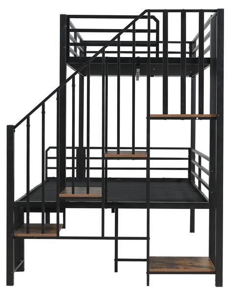 Lit superposé EveMetal Ⅰ Noir - Bois manufacturé - Métal - 124 x 160 x 257 cm