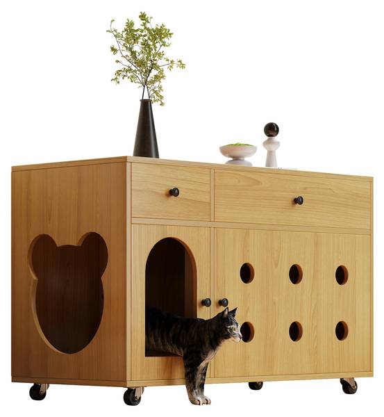 kattenkast WoodyZoo Ⅱ eikenhout