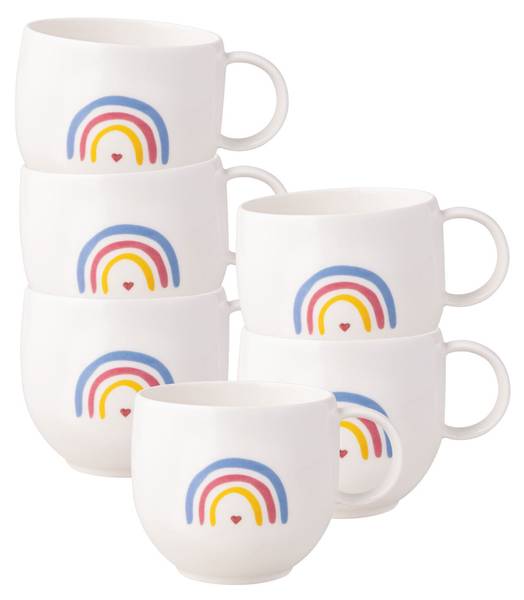 Henkelbecher Happy With Love 6er Set Porzellan - 10 x 9 x 13 cm