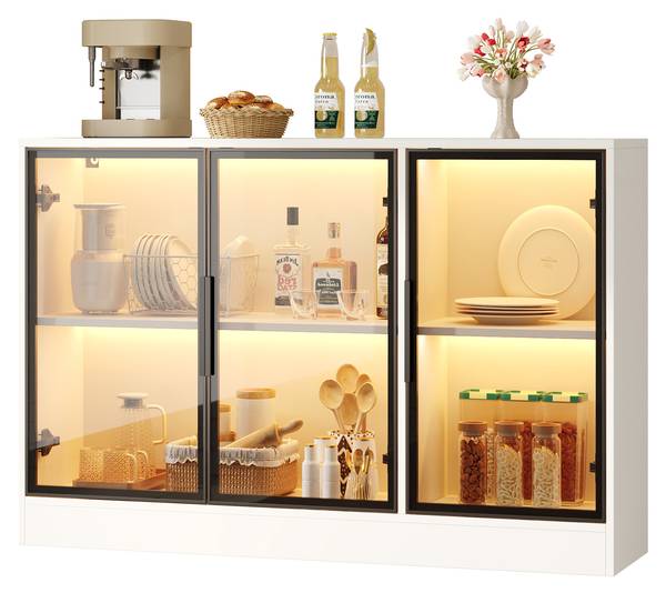 Vitrinekast BAGLA25 Ⅱ wit - plaatmateriaal op houtbasis - 120 x 30 x 120 cm