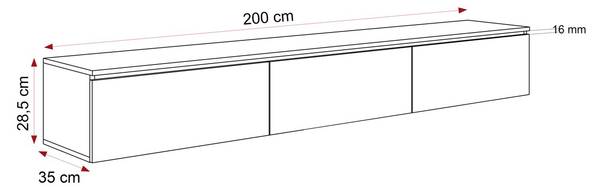 TV-Hängeboard SELIA 200 geriffelt Weiß - Holzwerkstoff - 200 x 29 x 35 cm