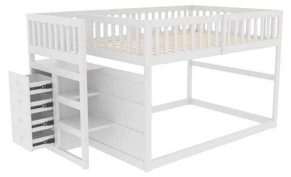 Niedriges Sicherheits-Etagenbett-O1010 Weiß - Massivholz - 145 x 136 x 247 cm