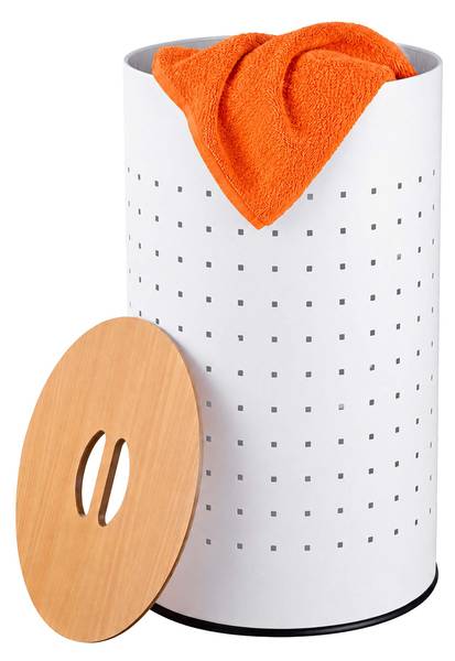 Weißer Wäschekorb mit Deckel Braun - Weiß - Eisen - 35 x 57 x 35 cm