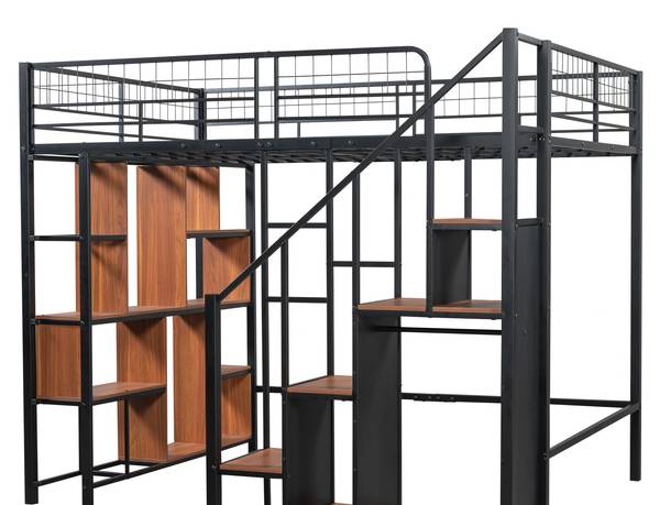 Multifunktionales Hochbett-BB1056 Schwarz - Metall - 184 x 170 x 208 cm