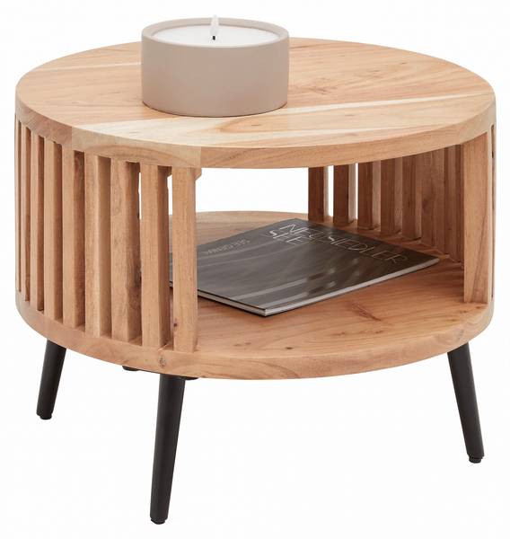 Beistelltisch MADDI Beige - Schwarz - Metall - Holz teilmassiv - 50 x 40 x 50 cm