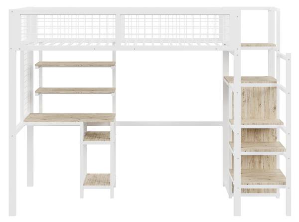 Hochbett Minerva V Weiß - Stahl - 95 x 180 x 249 cm