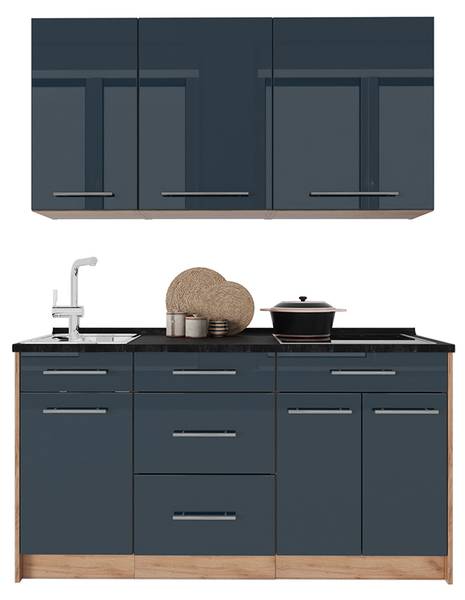 Singleküche Fame-Line 65762 Blau - Braun - Stahl - 150 x 82 x 60 cm