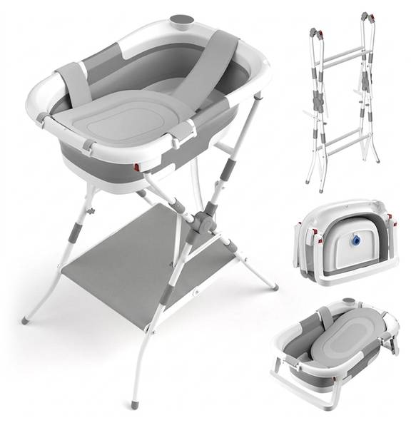 Faltbare Babybadewanne mit Gestell Grau - Weiß - Eisen - 68 x 84 x 52 cm