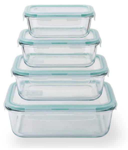 4er-Set Glas-Frischhaltedosen  Lunchbox Weiß - Glas - 23 x 8 x 18 cm