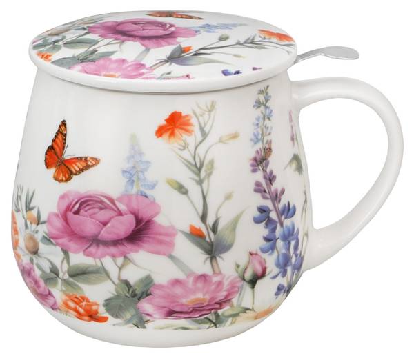 Teetasse mit Sieb in Fassform SUMMER Weiß - Porzellan - 12 x 10 x 8 cm