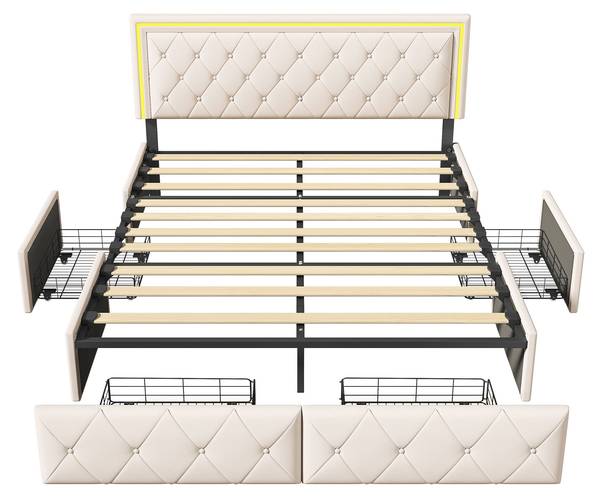 Doppelbett Polsterbett HDF09 Beige - Metall - Massivholz - 145 x 96 x 208 cm