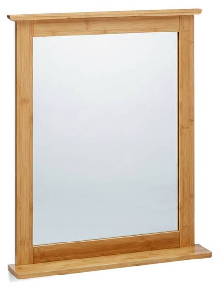 Wandspiegel bamboe met plankje bruin - houtcomposiet - 56 x 68 x 10 cm