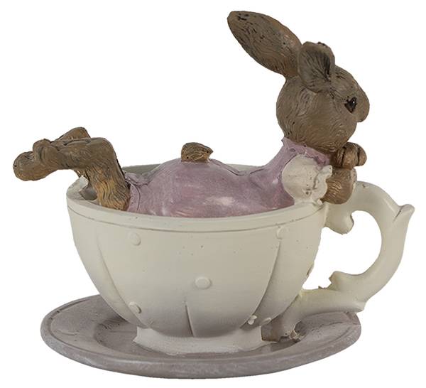 Beeld Konijn DekoEaster-Dominic wit - kunststof - 8 x 9 x 10 cm