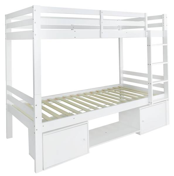 Etagenbett LucyWoody Ⅰ Weiß - Holzwerkstoff - Massivholz - 95 x 158 x 205 cm