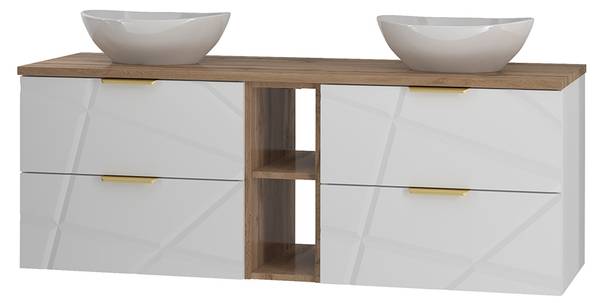 Dubbele wastafel Aurora wit - plaatmateriaal op houtbasis - 141 x 53 x 47 cm