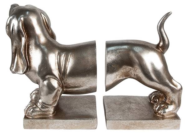 Buchstützen Hund Dackel LottaD 2er Set Silber - Kunststoff - 12 x 19 x 36 cm