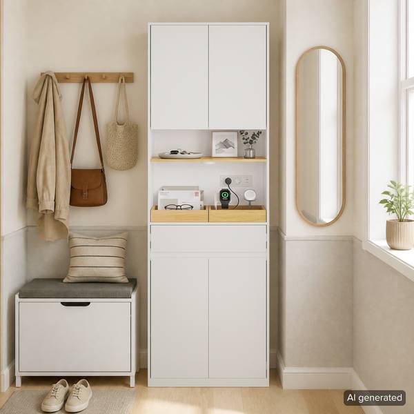 Badezimmerschrank BZR241-E-W Weiß - Melamin - 30 x 180 x 60 cm