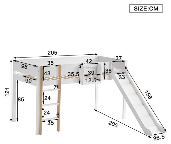 Hoogbed AtticWoody Ⅰ wit - plaatmateriaal op houtbasis - 205 x 121 x 205 cm