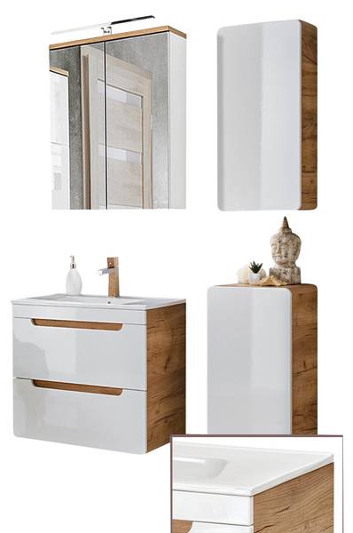 Badmöbel-Set LUTON-56-471 4er-Set Weiß - Holzwerkstoff - 110 x 200 x 46 cm