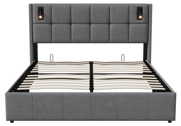 Polsterbett YCC01 Grau - Metall - Massivholz - 169 x 107 x 205 cm