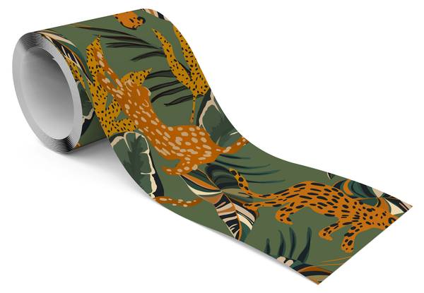 Tapetenbordüre LEOPARDEN Blätter Natur Schwarz - Braun - Grün - Orange - Fleece - 10 x 300 x 300 cm