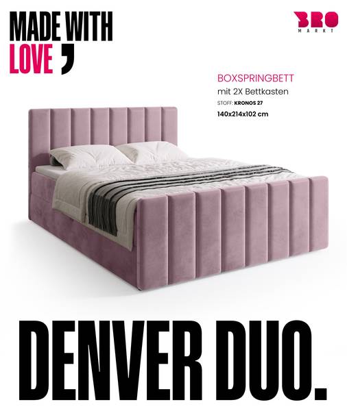 Boxspringbett DENVER DUO Rosé - Liegefläche Breite: 140 cm