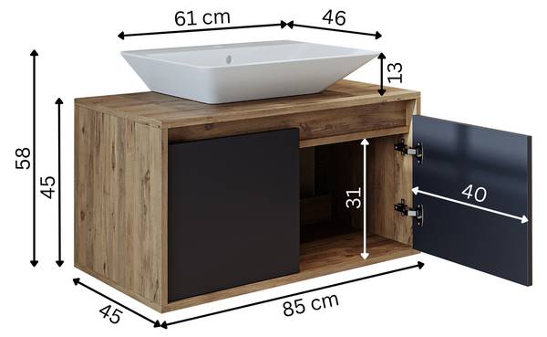 Badmöbel Set ATLANTIC-85 2-teilig Eiche Grau Dekor