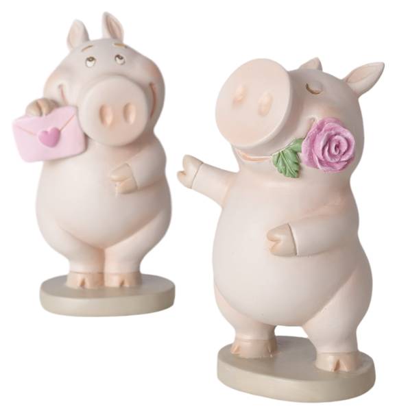 Dekofiguren Piggie 2er Set Pink - Kunststoff - 6 x 11 x 6 cm