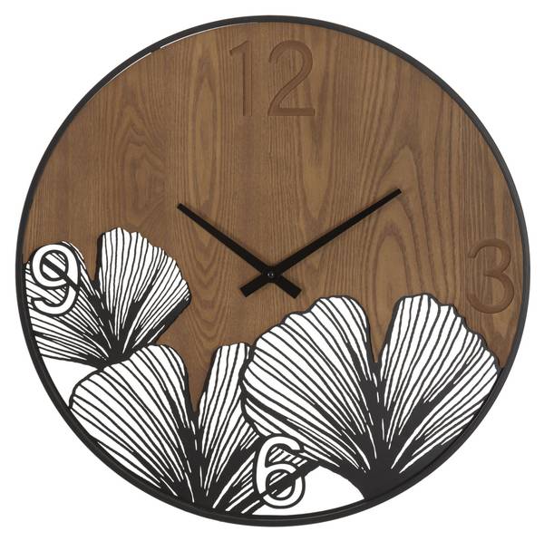 Wanduhr Super Wood/Leaf Braun - Massivholz - 2 x 60 x 60 cm