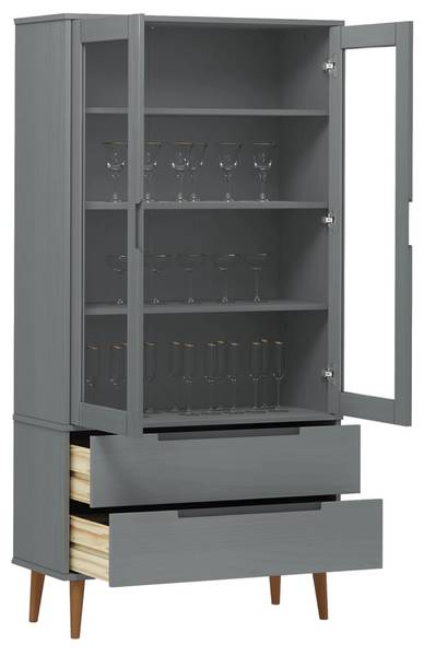Armoire à vitrine 3017195 Gris - Pin - 90 x 175 x 35 cm