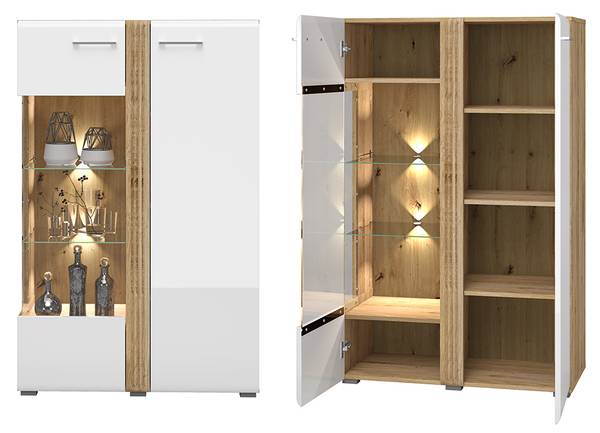 Wohnwand AKRON-131-9 Weiß - Holzwerkstoff - 436 x 143 x 42 cm