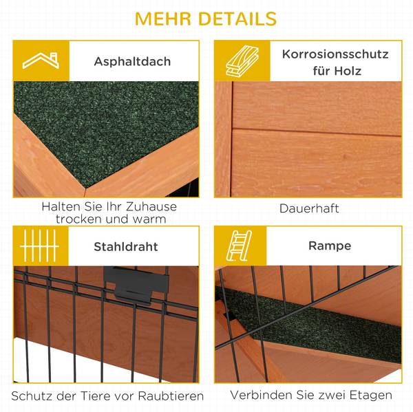 konijnenhok D51-410V04OG oranje - massief hout - 63 x 112 x 123 cm