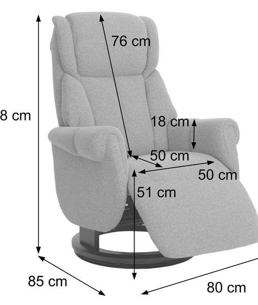 Relaxsessel + Aufstehhilfe N58 Grau - Textil - 80 x 118 x 85 cm
