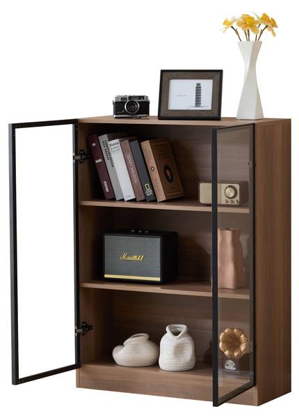 Sideboard EveGlass Ⅲ Braun - Holzwerkstoff - Glas - 80 x 106 x 32 cm