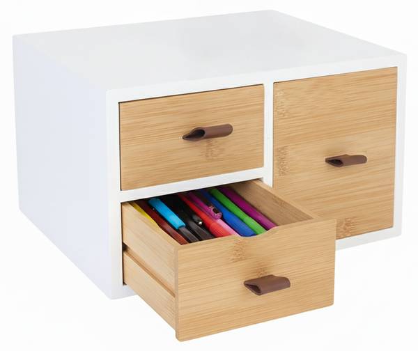 Schubladenbox Bambus mit Schlaufen Braun - Hellbraun - Weiß