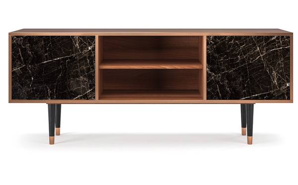 TV-Lowboard T2 Walnuss Schwarz - Holzwerkstoff - 170 x 69 x 48 cm