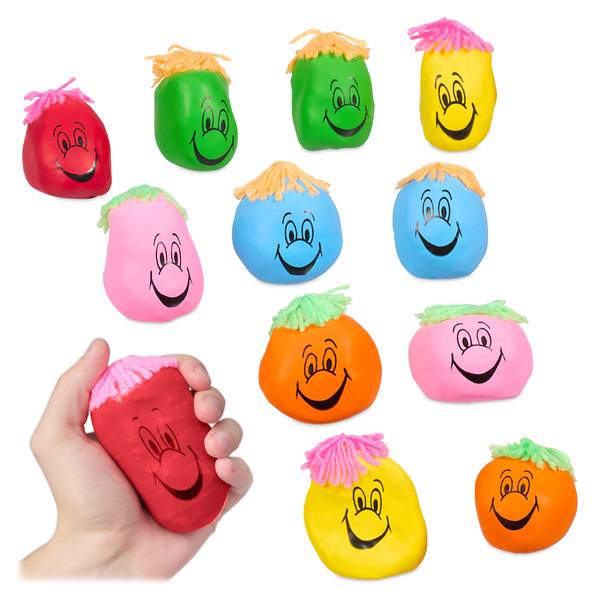 24x Stressballen 8 cm blauw - rood - geel - natuurvezel - kunststof - 5 x 8 x 5 cm