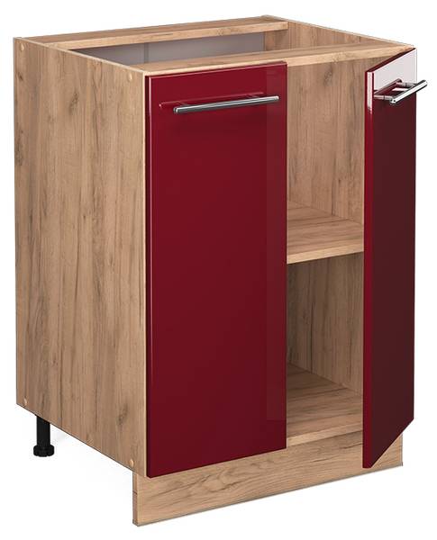 Keukenonderkast Fame-Line 46748 hoogglans bordeauxrood - eikenhouten look - Breedte: 60 cm