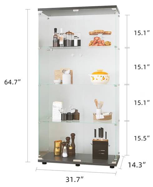 Glasvitrine DQRN01 Schwarz - Glas - Massivholz - 80 x 164 x 36 cm