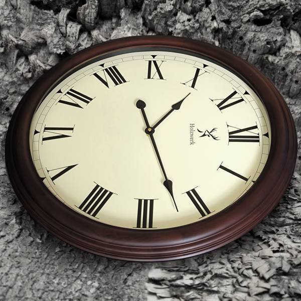 Wanduhr LEBACH Braun - Weiß - Glas - Metall - Massivholz - 60 x 60 x 6 cm