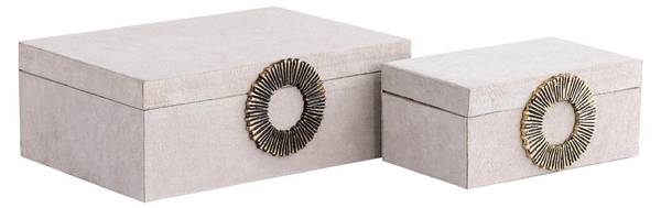 Aufbewahrungsbox HAZAEL 2er-Set Beige - Echtleder - 25 x 13 x 36 cm