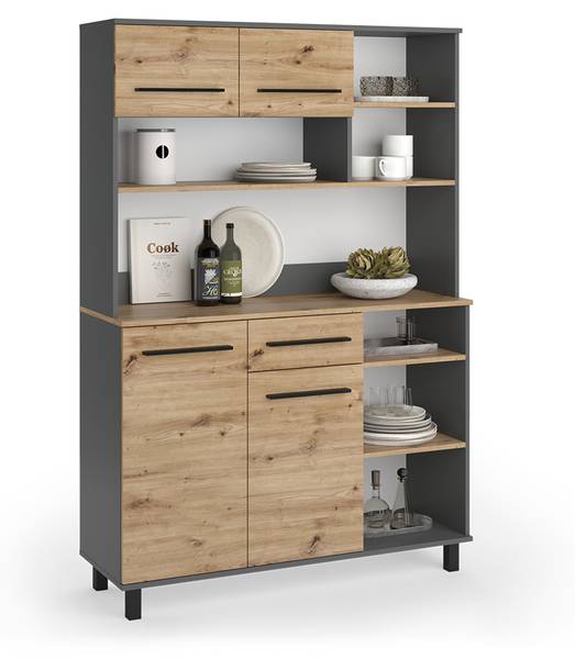 Buffet de cuisine Pure 59911 Anthracite - Imitation chêne noueux - Largeur : 121 cm