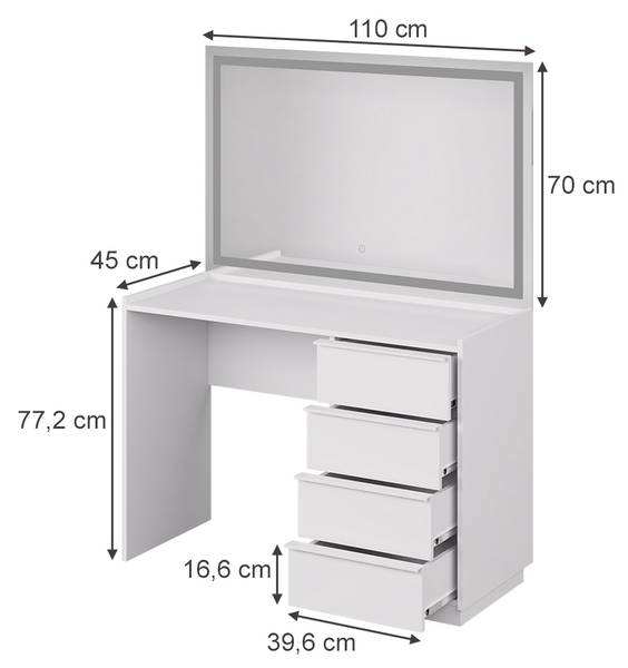 Schminktisch Viktoria 59331 2er set Weiß - Holzwerkstoff - 110 x 78 x 45 cm