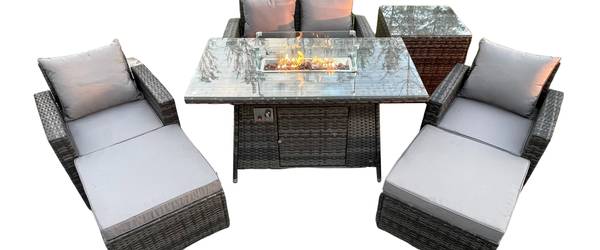 Balkon Lounge Sitzgruppe K(9er-Set) Grau - Webstoff - 80 x 70 x 140 cm